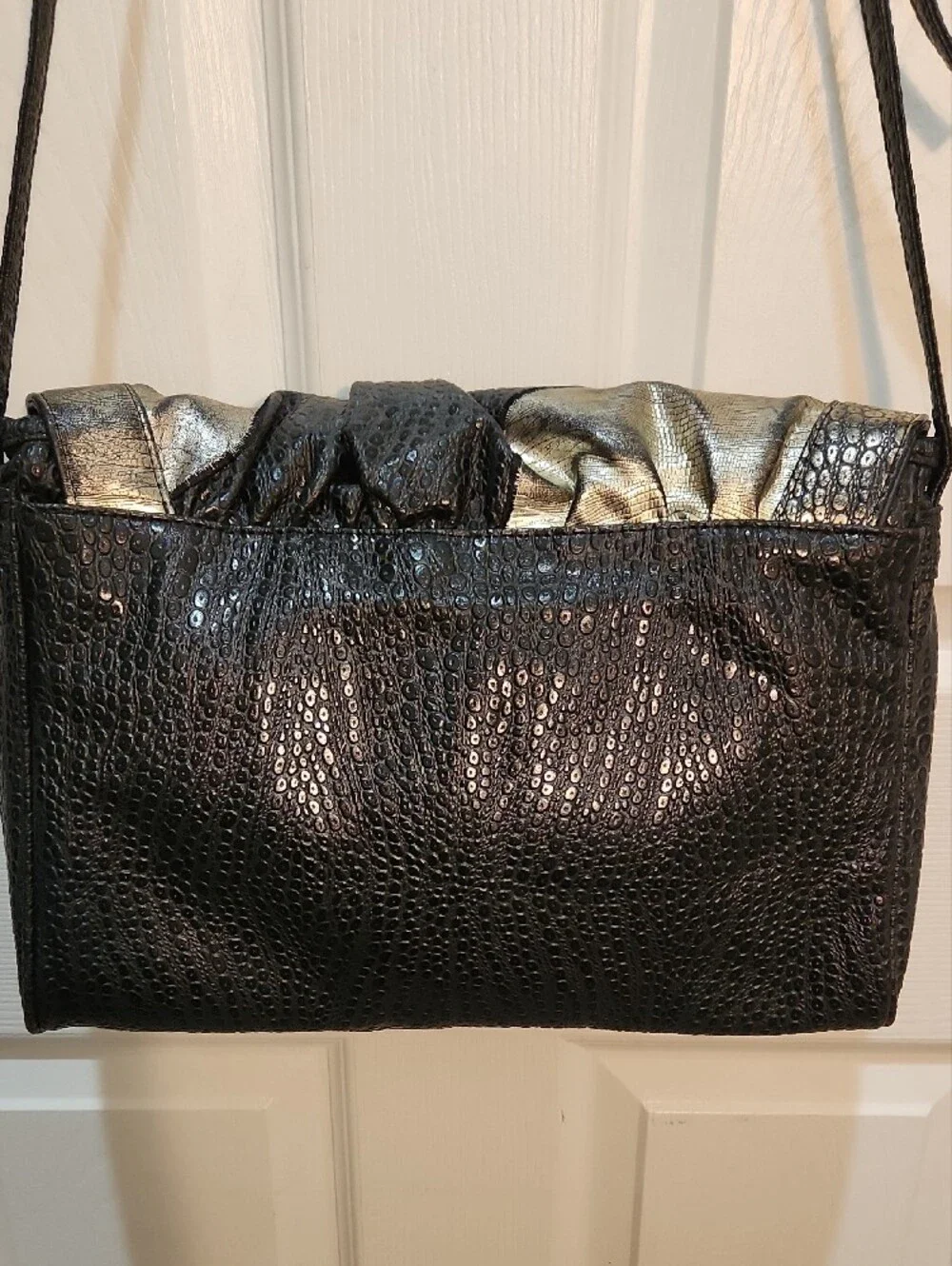NAS Korean 80's Maximalist Metallic Black Patchwork Shoulder Bag